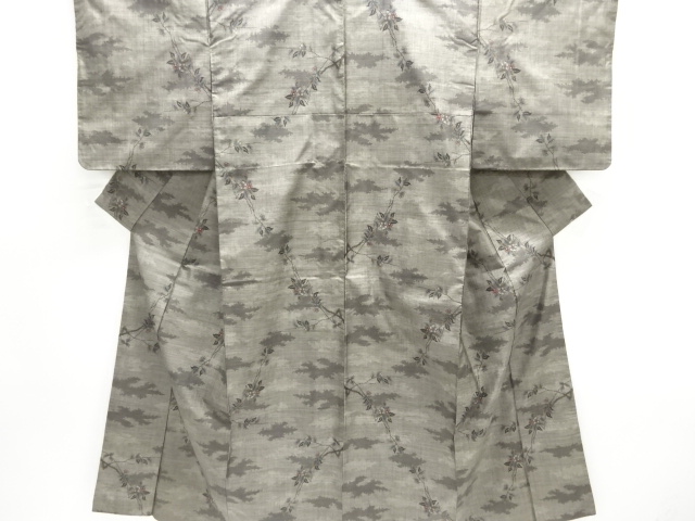 JAPANESE KIMONO / SILK / DORO OSHIMA TSUMUGI / WOVEN FLOWERS